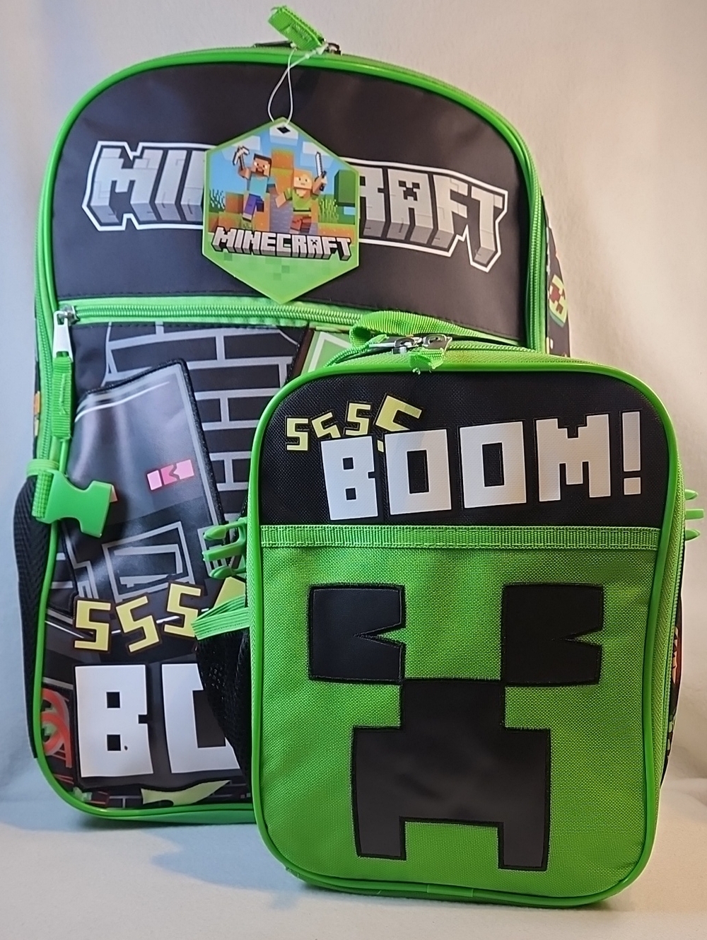 MOINDCRAFT MOJANG STUDIOS Kids Green Backpack and Lunch Bag Set